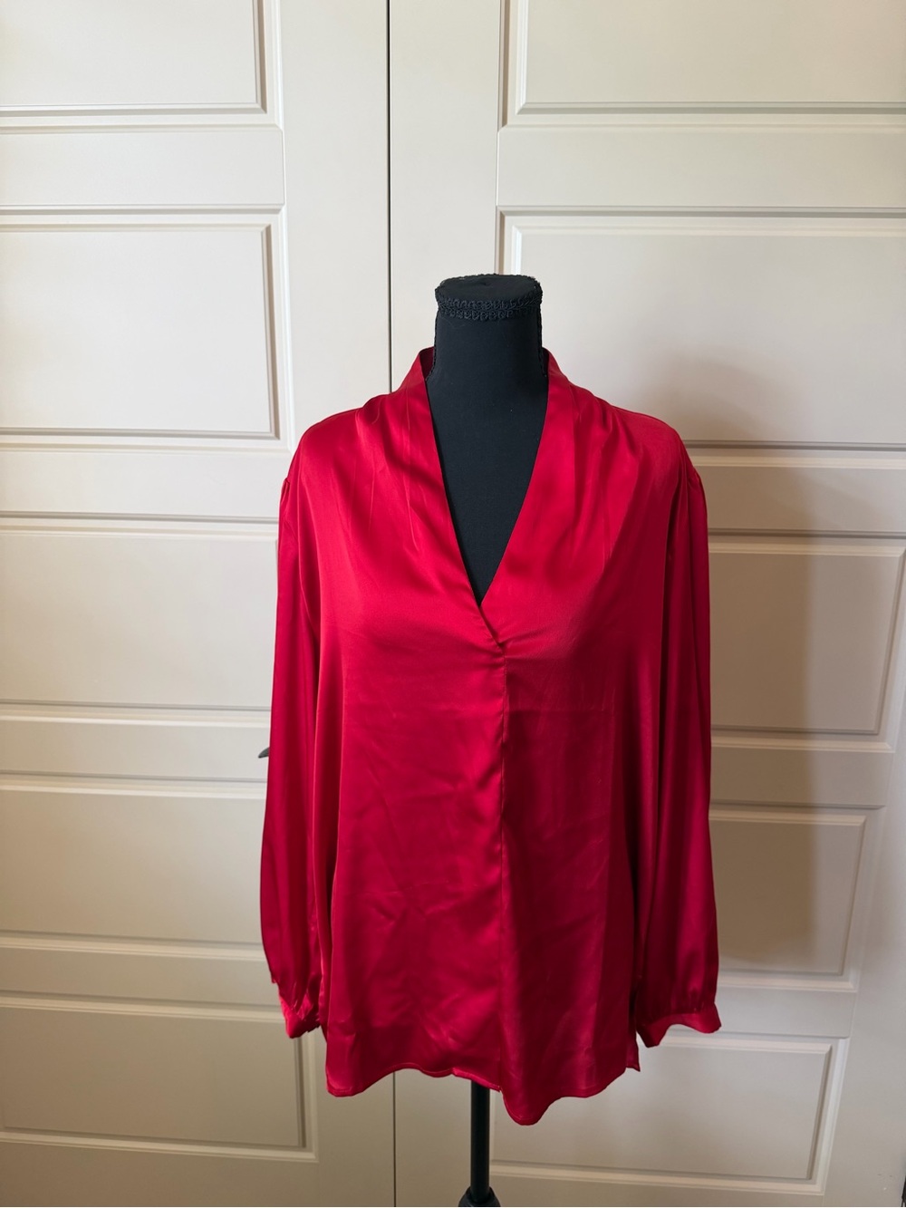 Chico's Bright Red Satin V-Neck Blouse